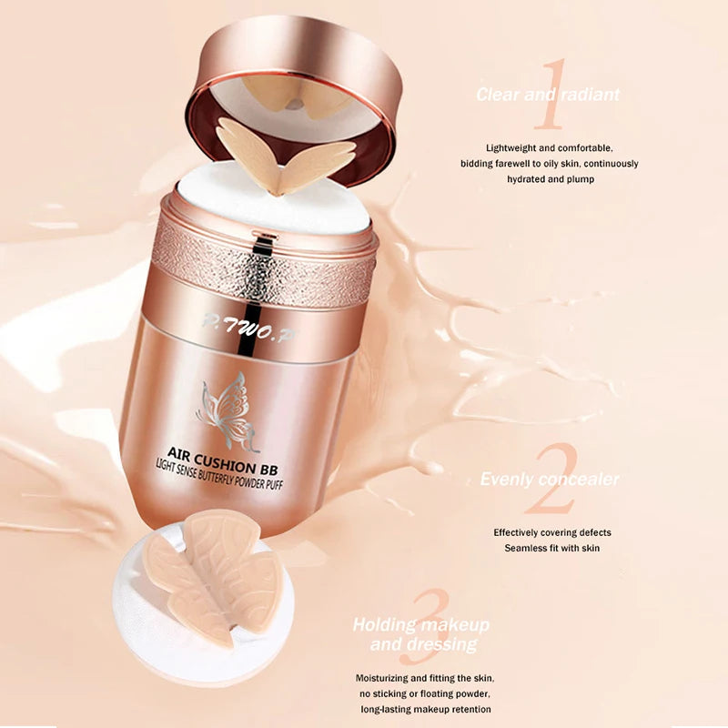 Air Cushion BB Cream Moisturizing Foundation Concealer Whitening Oil-control Waterproof Butterfly Powder