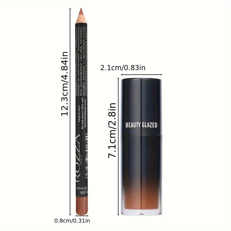 2pcs/Set Smooth Lip Liner+Lip Oil Set Lip Combo Waterproof Lip Liner  Makeup