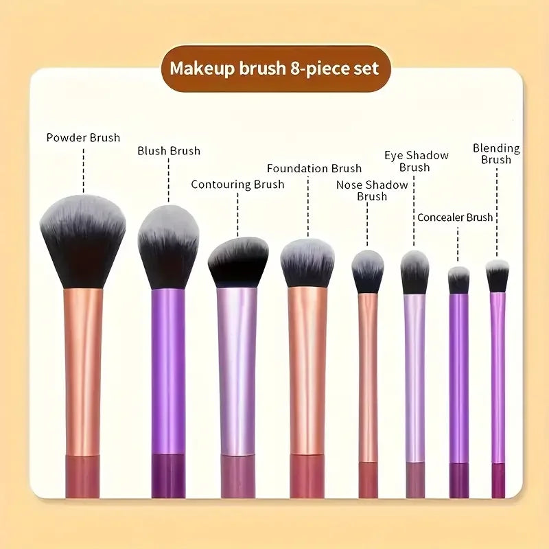 8pcs Makeup Brush Kit Soft Synthetic Hair