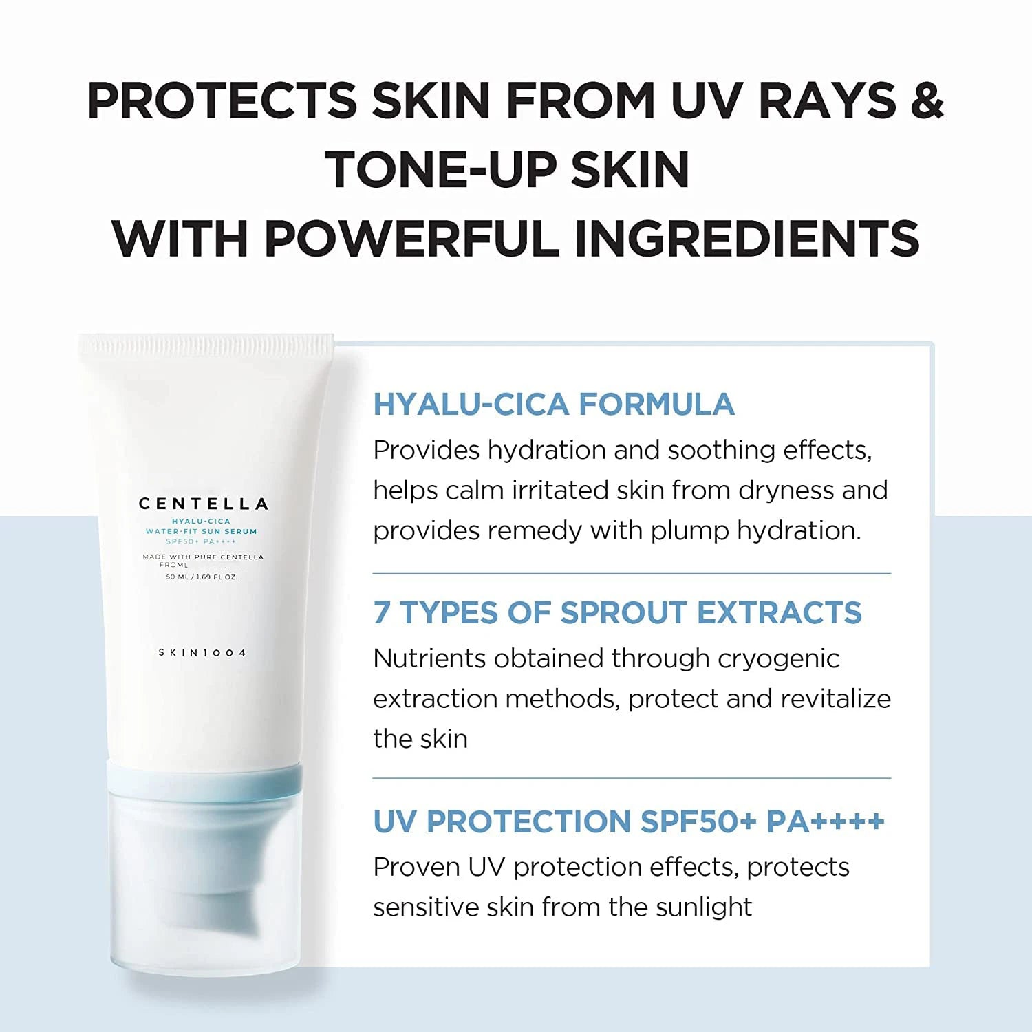 SKIN 1004 Hyaluronic acid Centella asiatica water-based sunscreen moisturizer