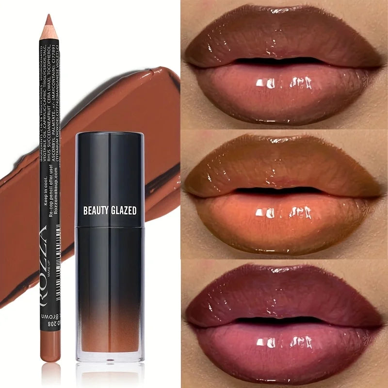 2pcs/Set Smooth Lip Liner+Lip Oil Set Lip Combo Waterproof Lip Liner  Makeup