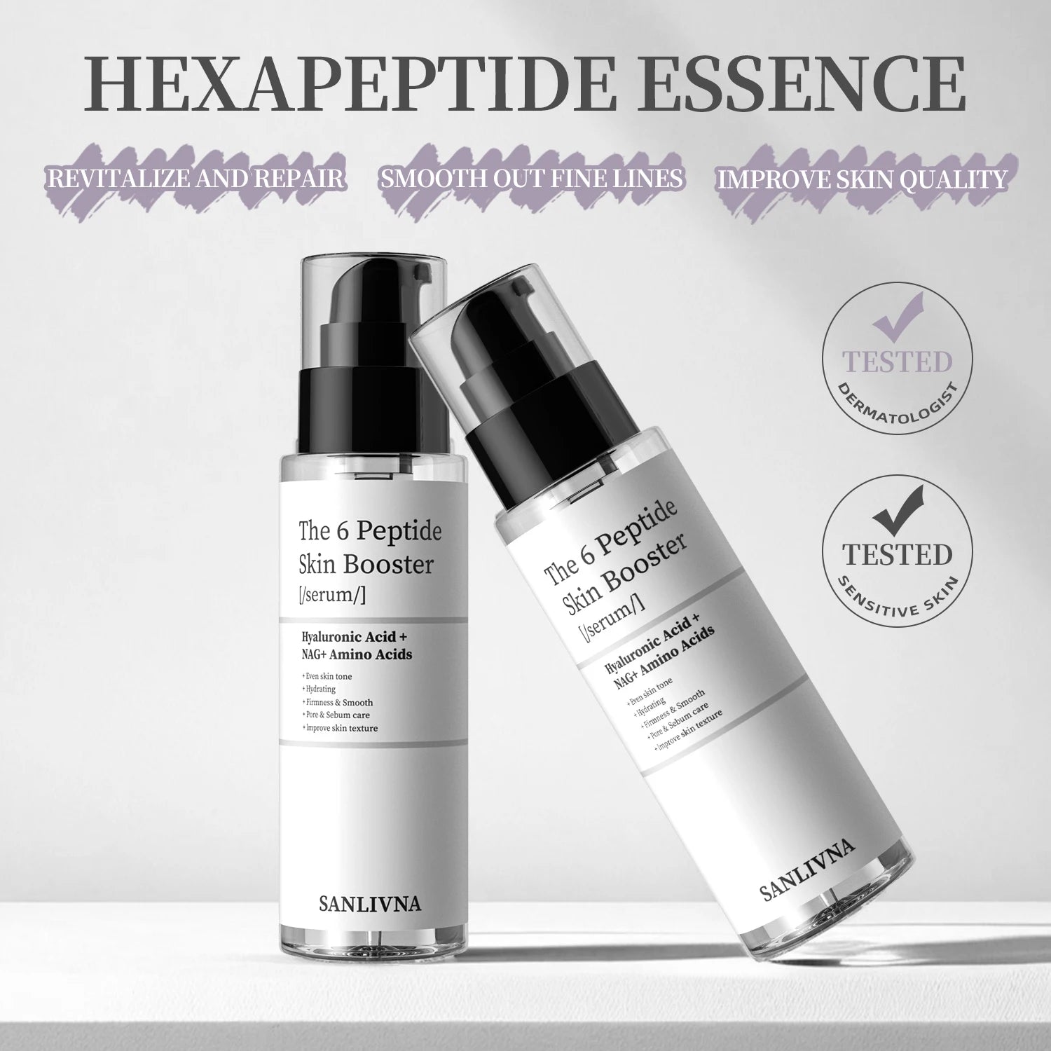 6 Peptide Skin Collagen Serum, Face Niacinamide and Hyaluronic Acid Moisturizer