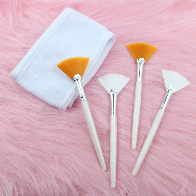 8pcs/set  Facial Brushes Fan Makeup Brushes Soft Portable Mask Brushe Spa Headband
